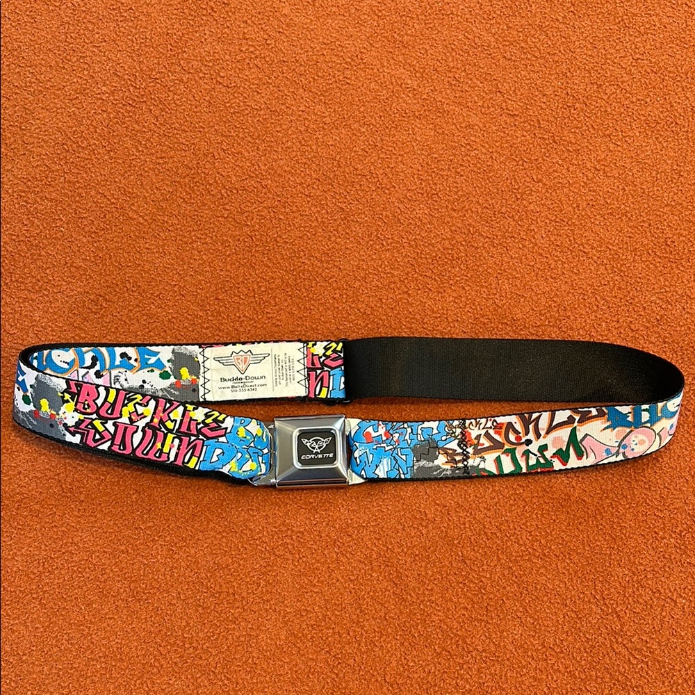 Unisex Corvette Graffiti Style Seatbelt Belt